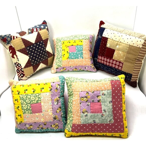 Handmade Mini Quilted Patchwork Pillows Country & Patriotic Set of Five